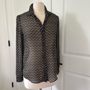 SEZANE size 36 Navy Foulard Print Semi Sheer long sleeve Blouse Top